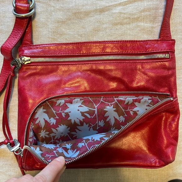 Hobo Crossbody Long Strap Red Leather Purse - Picture 6 of 12